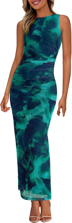 Wedding Guest Dresses for Women 2025 Summer Sexy Floral Bodycon Sleeveless Maxi Long Dress Party Cocktail Dress