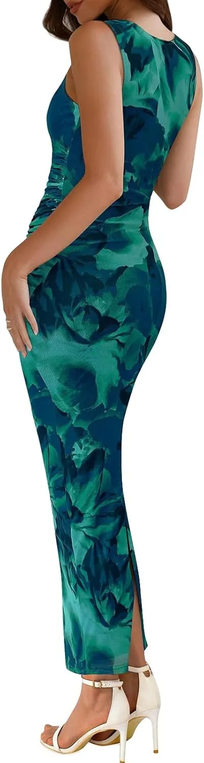 Wedding Guest Dresses for Women 2025 Summer Sexy Floral Bodycon Sleeveless Maxi Long Dress Party Cocktail Dress