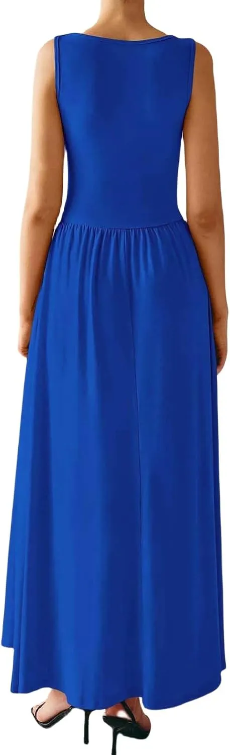 Wedding Guest Dresses for Women A Line Dresses Sleeveless Crewneck High Waist Flowy Ruffle Hem Swing Dress 2025