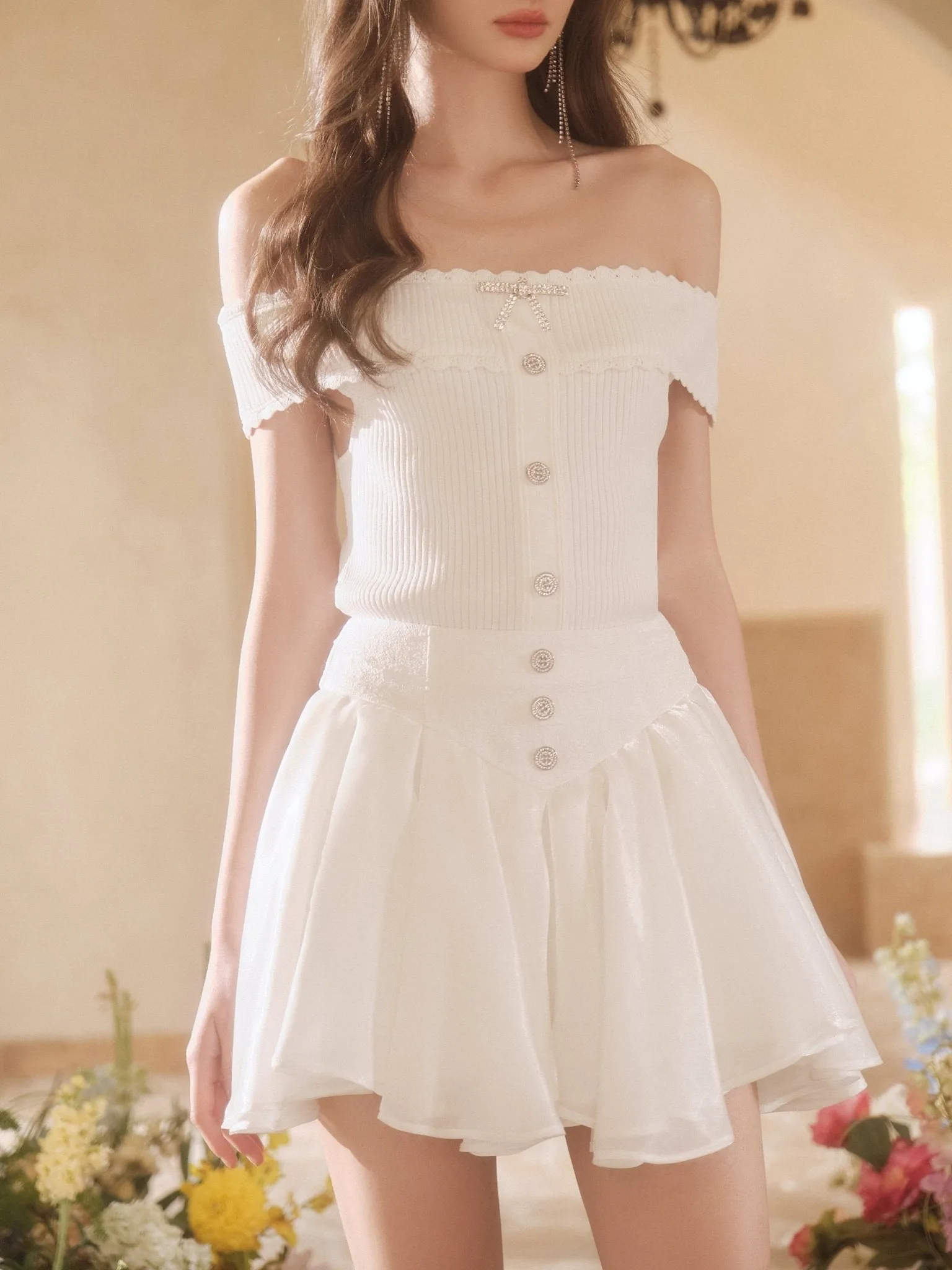 White Off Shoulder Crop Top