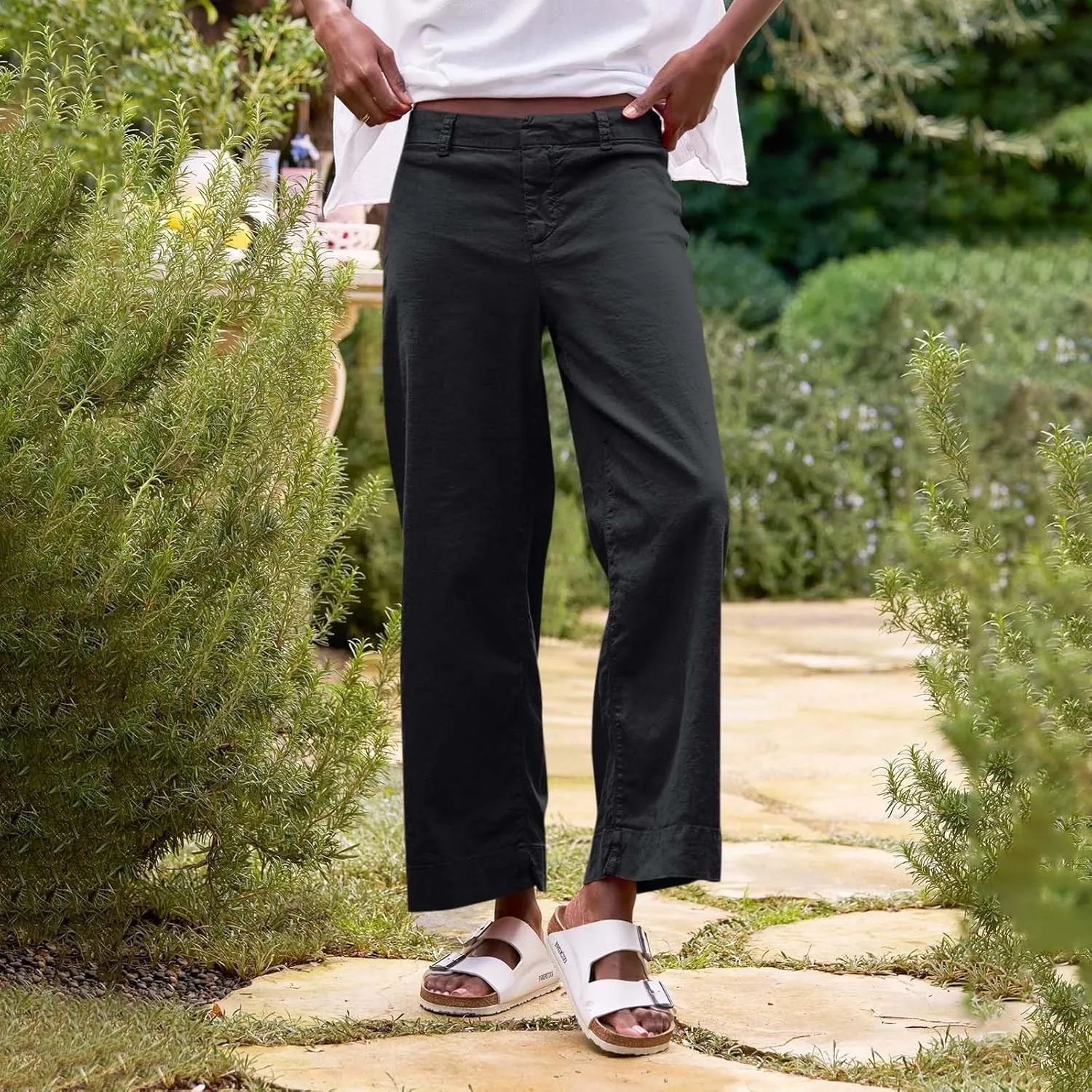 Wide Leg Cropped Pants for Women Linen Trousers for Woman Boho Pant Trendy Summer Work Pants for Women 2025