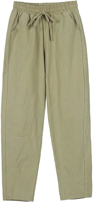 Wide Leg Linen Pants Women Hight Elastic Waisted Palazzo Pants Breathable Vacation Summer Casual Beach Trousers
