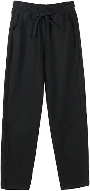 Wide Leg Linen Pants Women Hight Elastic Waisted Palazzo Pants Breathable Vacation Summer Casual Beach Trousers