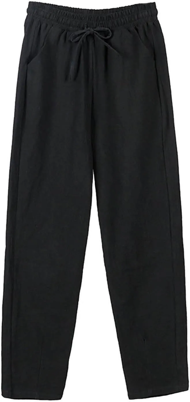 Wide Leg Linen Pants Women Hight Elastic Waisted Palazzo Pants Breathable Vacation Summer Casual Beach Trousers