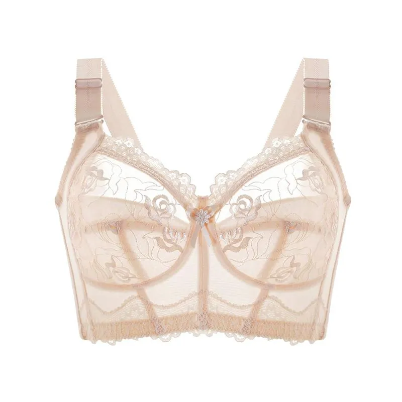 Wireless Bras for Women Embroidery Sexy Lingeire Minimizer Ultra Thin Underwear B C D E Cup