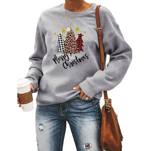 Women Buffalo Plaid Christmas Sweatshirt Merry Christmas Tree Clothing