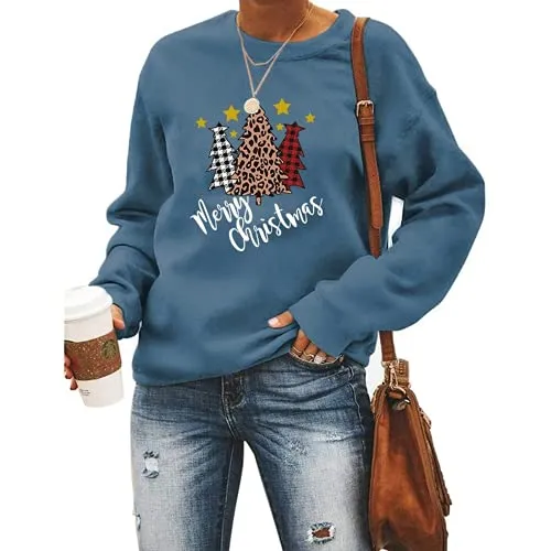 Women Buffalo Plaid Christmas Sweatshirt Merry Christmas Tree Clothing