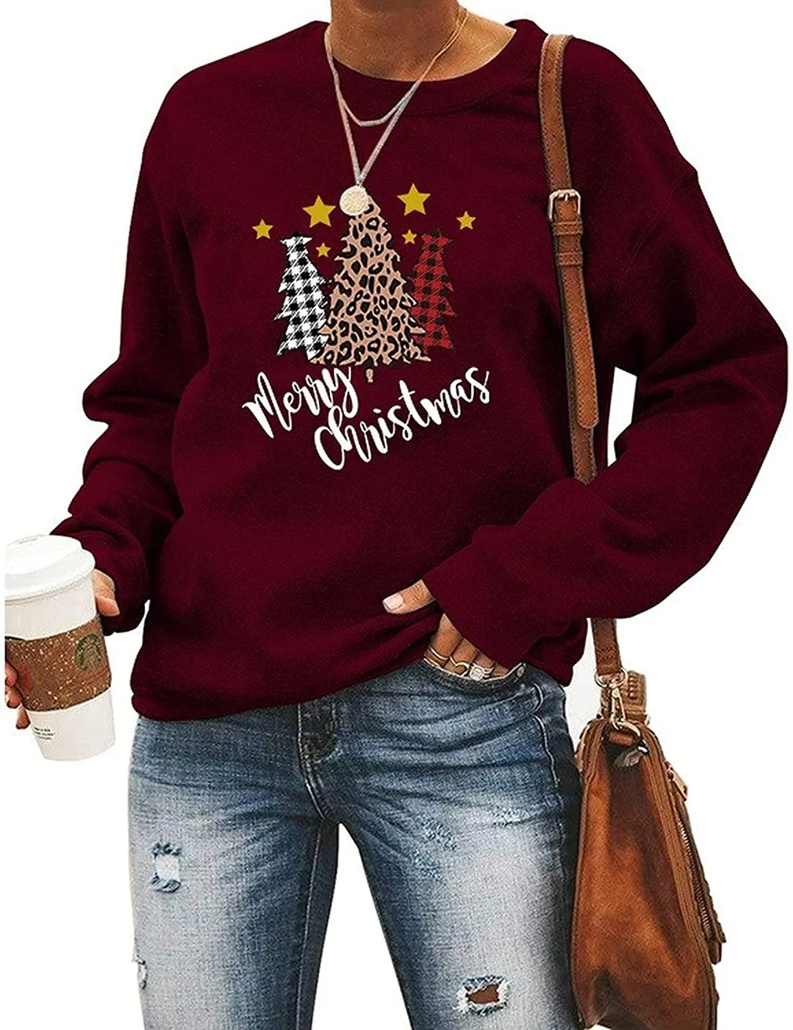 Women Buffalo Plaid Christmas Sweatshirt Merry Christmas Tree Clothing