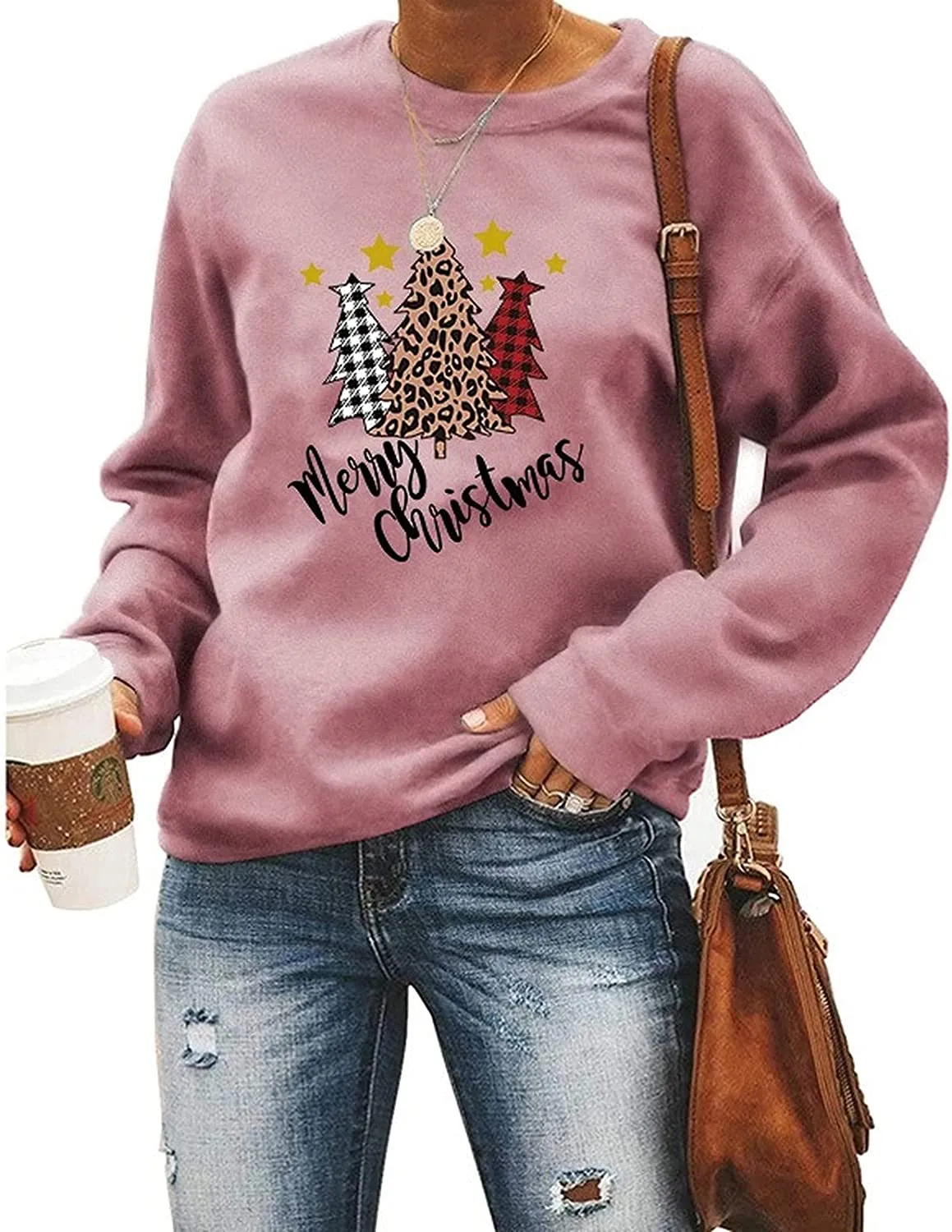 Women Buffalo Plaid Christmas Sweatshirt Merry Christmas Tree Clothing