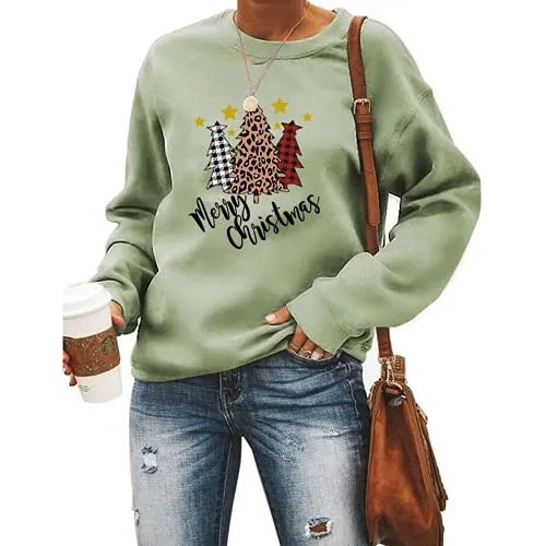 Women Buffalo Plaid Christmas Sweatshirt Merry Christmas Tree Clothing