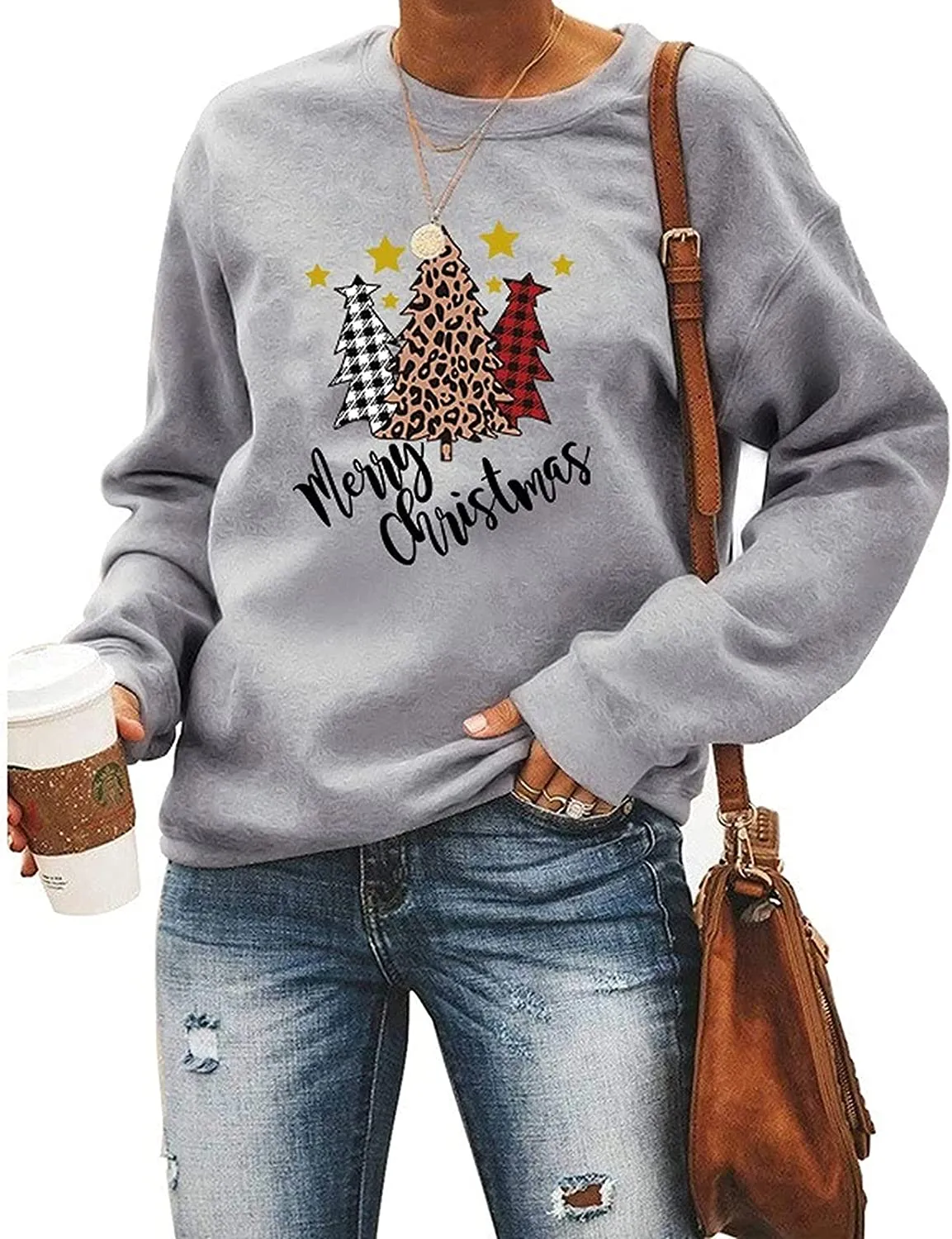 Women Buffalo Plaid Christmas Sweatshirt Merry Christmas Tree Clothing