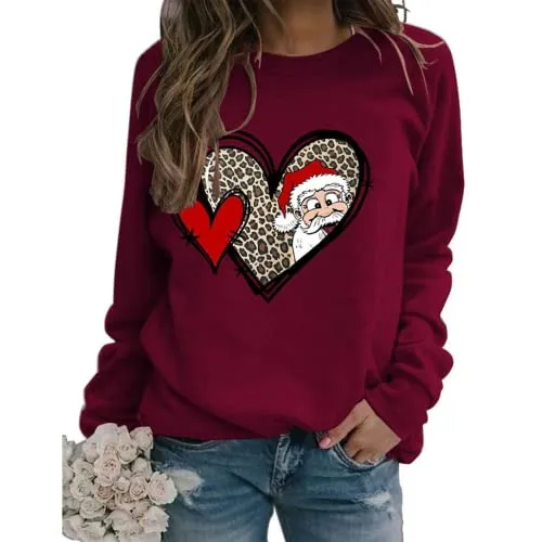 Women Buffalo Plaid Love Heart Santa Christmas Graphic Sweatshirt