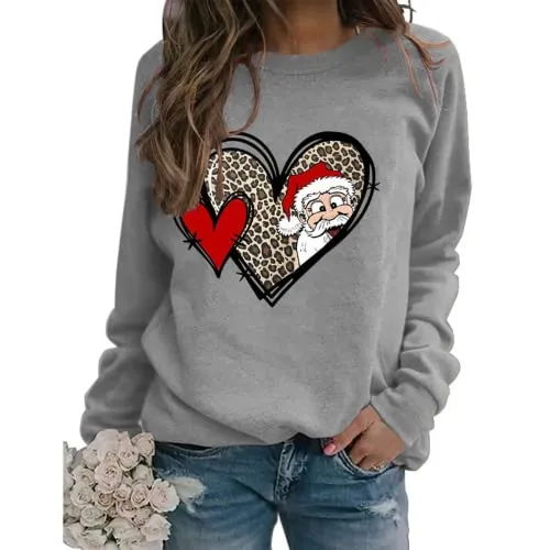 Women Buffalo Plaid Love Heart Santa Christmas Graphic Sweatshirt