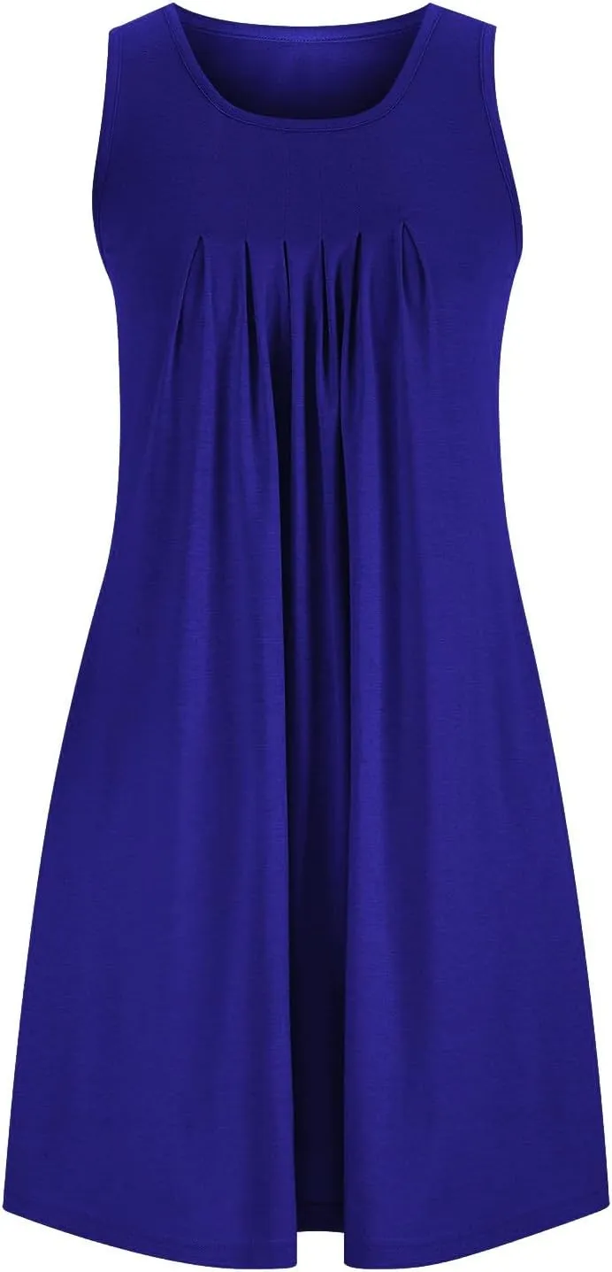 Women Crew Neck Dress Short Sleeve T Shirt Dress Comfy Casual Buckle Midi Dress Loose Solid Color Basic Dresses with Pockets