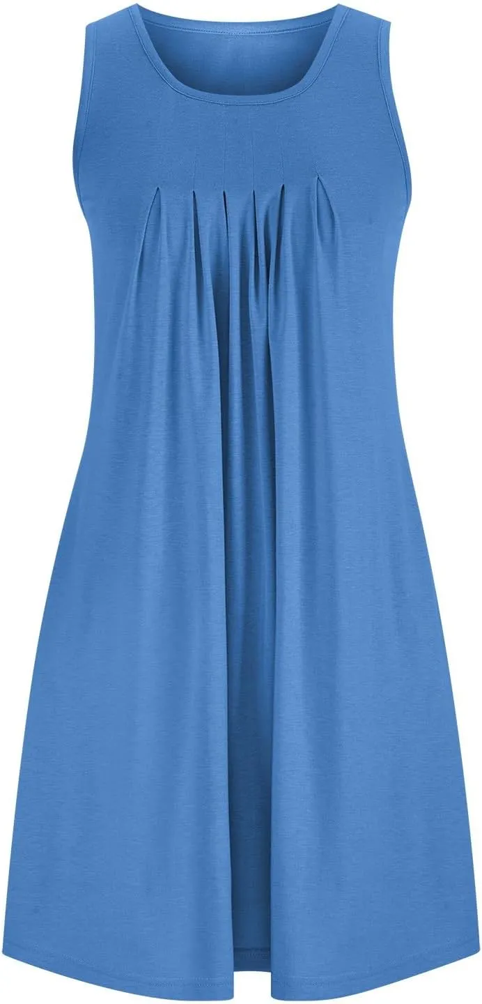 Women Crew Neck Dress Short Sleeve T Shirt Dress Comfy Casual Buckle Midi Dress Loose Solid Color Basic Dresses with Pockets