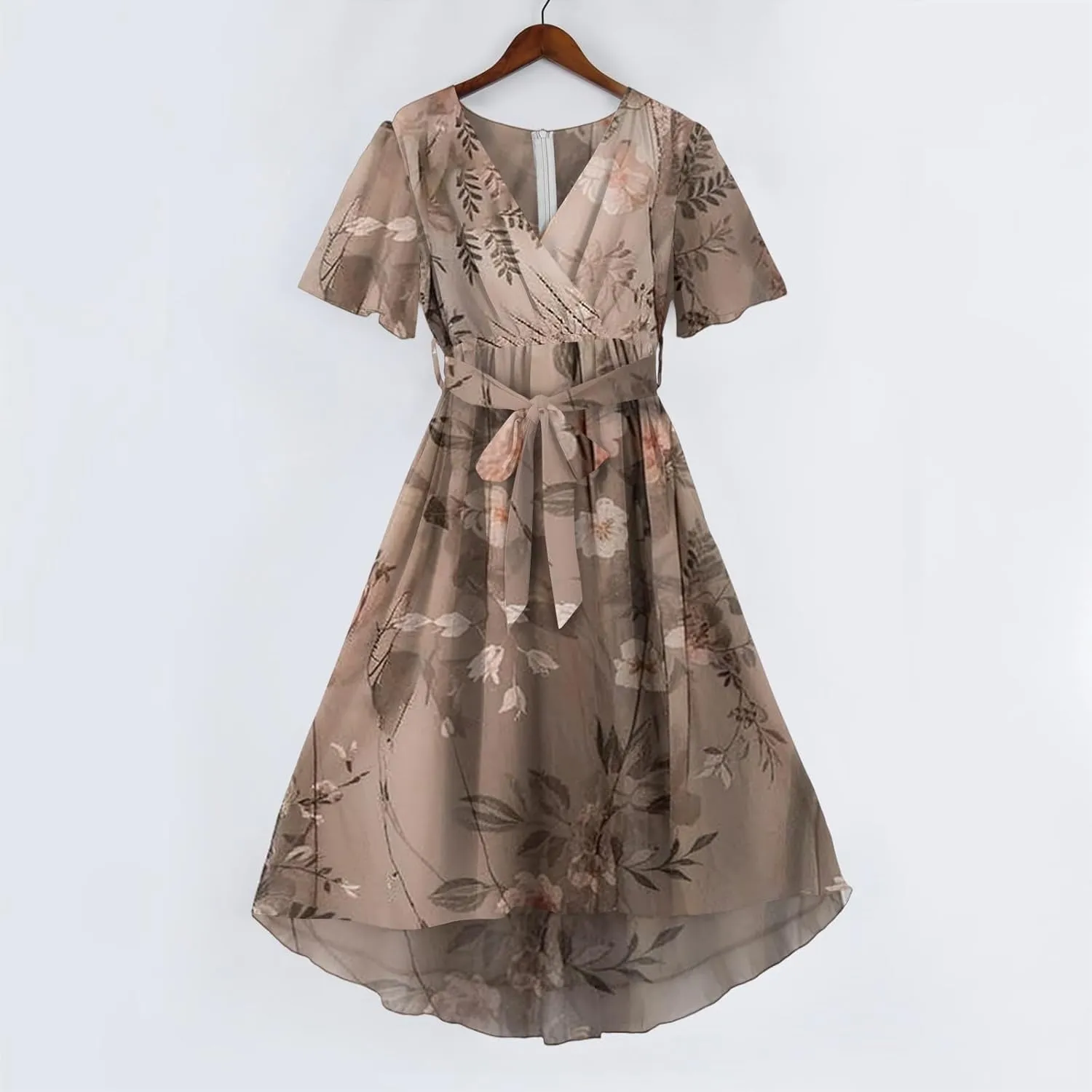 Women Deep V Neck Midi Dresses Casual Summer Puff Sleeve Boho Dress Trendy Flowy Swing Beach Vacation A Line Dresses