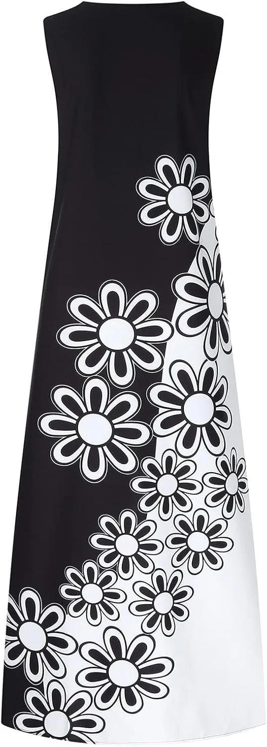 Women Foral Boho Causal Dress Summer Vacation Sun Dresses Sleeveless Flowy Dress Sundress 2024 Rendy Boho Clothing