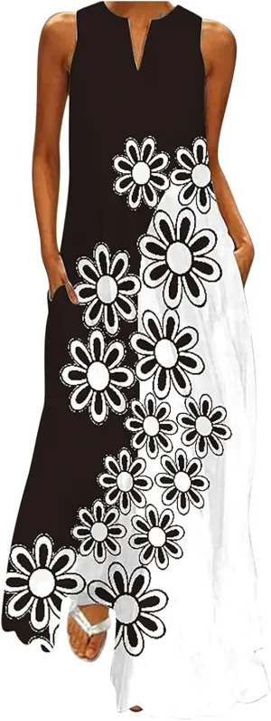 Women Foral Boho Causal Dress Summer Vacation Sun Dresses Sleeveless Flowy Dress Sundress 2024 Rendy Boho Clothing