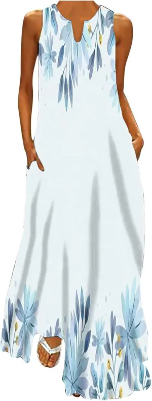 Women Foral Boho Causal Dress Summer Vacation Sun Dresses Sleeveless Flowy Dress Sundress 2024 Rendy Boho Clothing