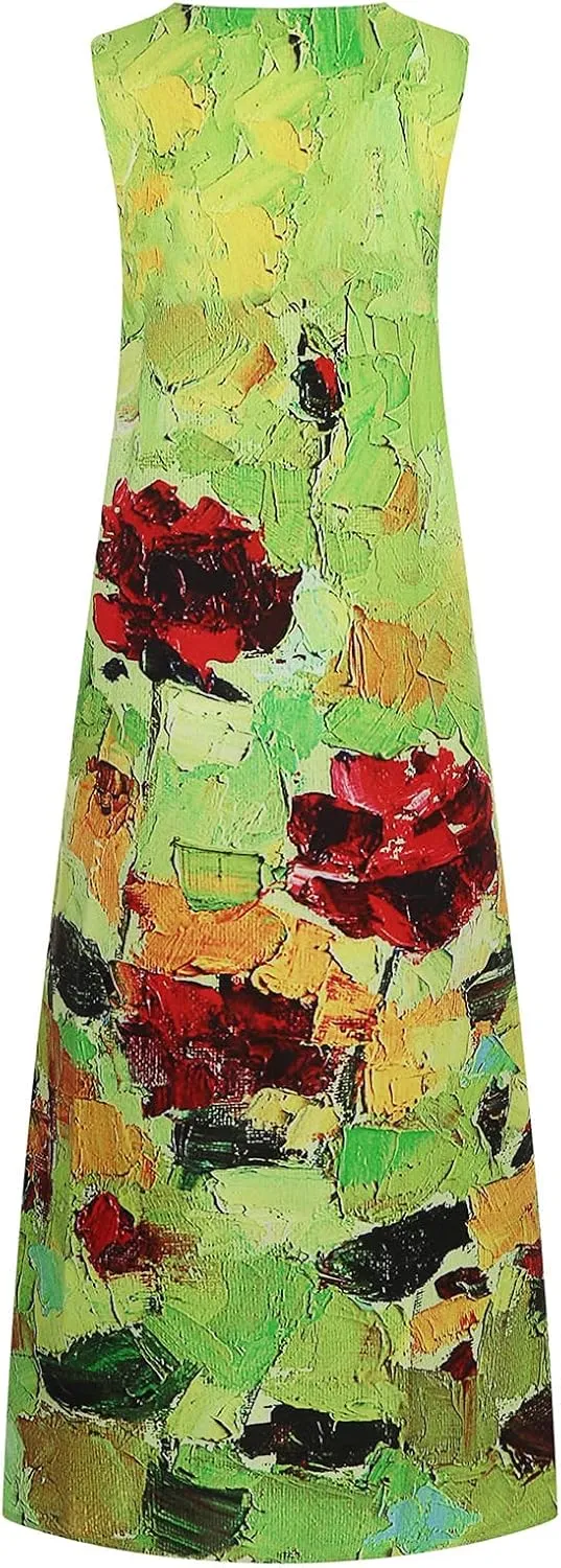 Women Foral Boho Causal Dress Summer Vacation Sun Dresses Sleeveless Flowy Dress Sundress 2024 Rendy Boho Clothing