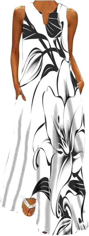 Women Foral Boho Causal Dress Summer Vacation Sun Dresses Sleeveless Flowy Dress Sundress 2024 Rendy Boho Clothing