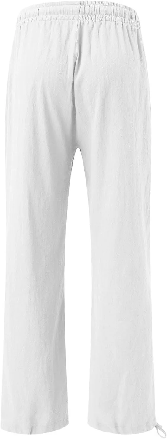 Women High Waisted Cotton Linen Boho Palazzo Pants Fish Art Printed Wide Leg Long Japanese Pant Trousers with Pockets