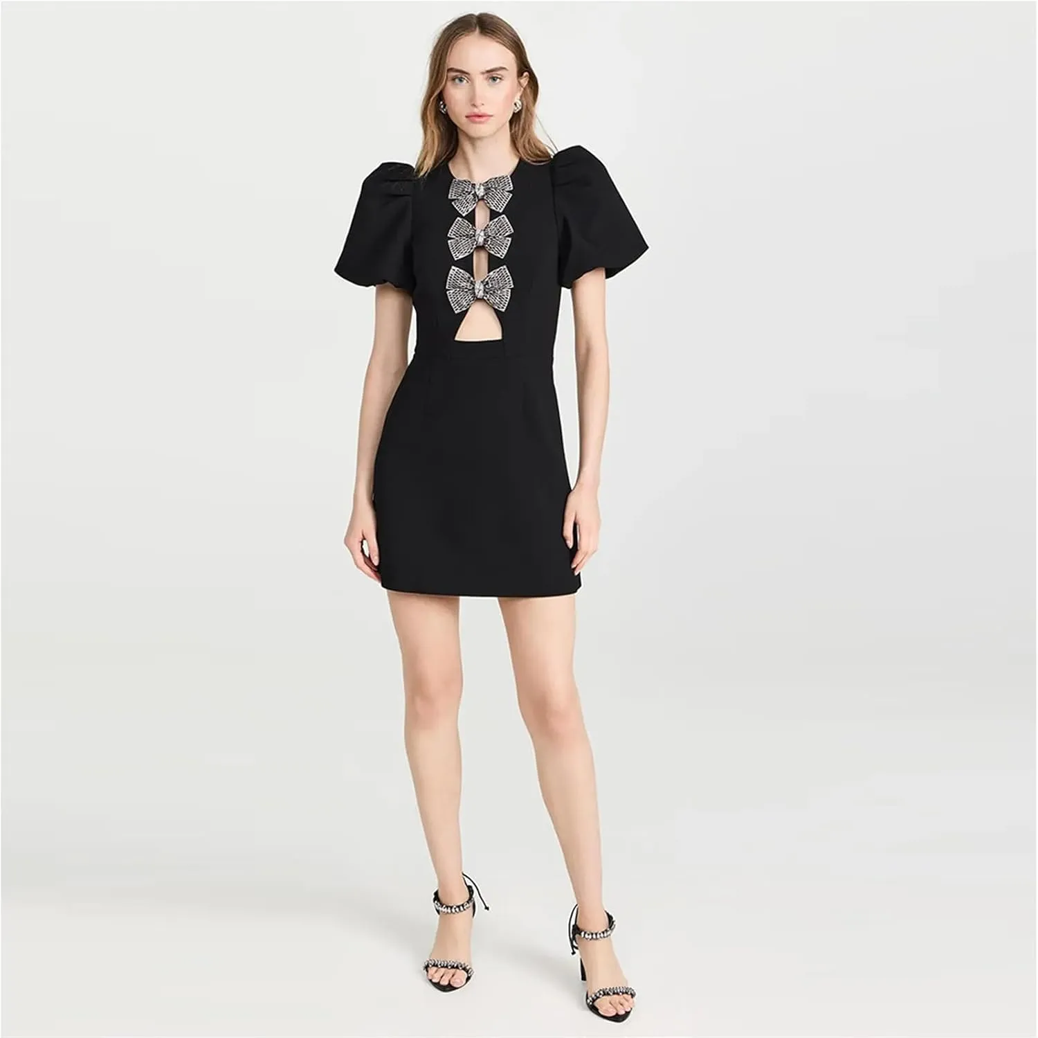 Women Hollow Out Bow Dress for O Neck Bodycon Dresses Female Party Elegant Sexy Slim Evening Mini Dresses for Women Formal