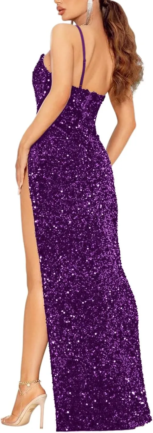 Women Sleeveless Off Shoulder Split Evening Cocktail Long Dress