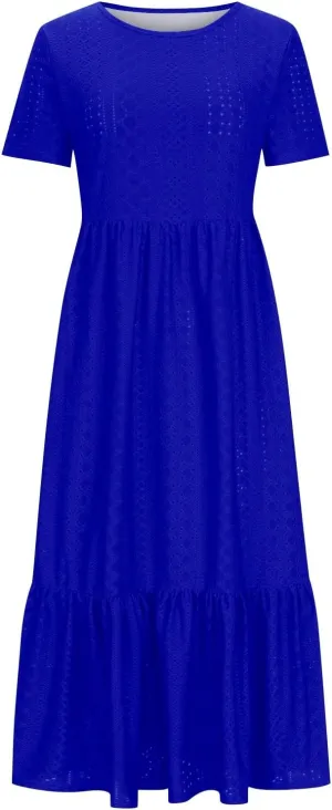 Women Summer Casual Short Sleeve Crewneck Aline Swing Flowy Tiered Shirt Maxi Beach Long Dress 2025 Trendy Outfits
