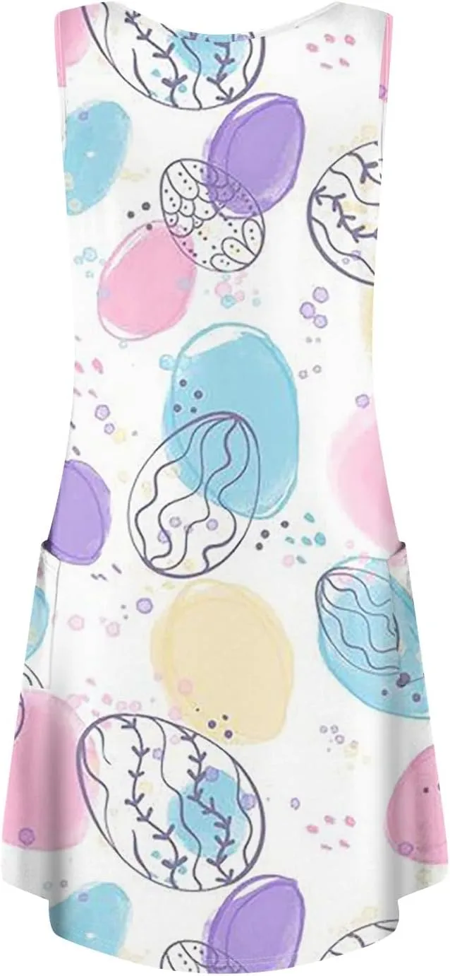 Women Summer Dresses V Neck 2025 Swimsuit Coverup Beach Printed Dress with Pocket Sleeveless Casual Sundress