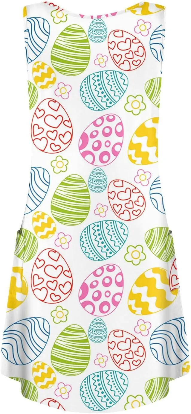 Women Summer Dresses V Neck 2025 Swimsuit Coverup Beach Printed Dress with Pocket Sleeveless Casual Sundress