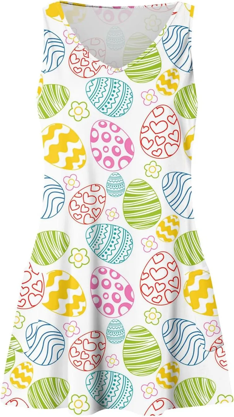 Women Summer Dresses V Neck 2025 Swimsuit Coverup Beach Printed Dress with Pocket Sleeveless Casual Sundress