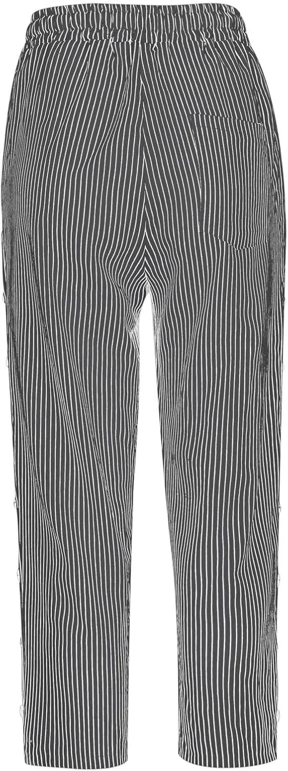 Women's 2025 Casual Pants Women's Striped Side Fashionable Loose Elastic Waist Straight Womens Cotton