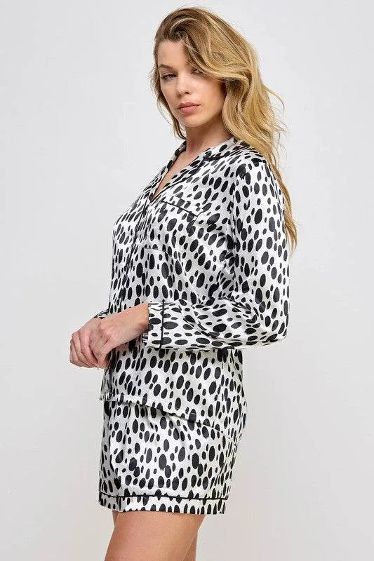 Womens Black and White Dalmy PJ Set