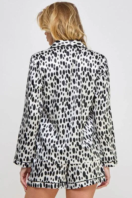 Womens Black and White Dalmy PJ Set