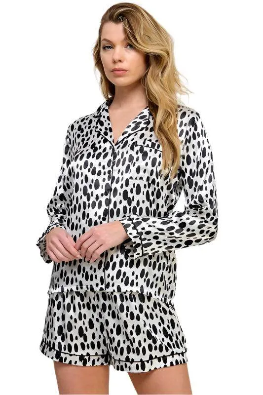 Womens Black and White Dalmy PJ Set