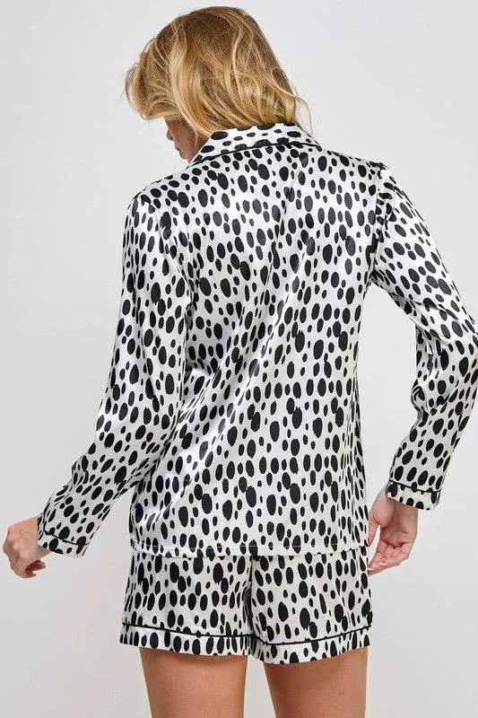 Womens Black and White Dalmy PJ Set