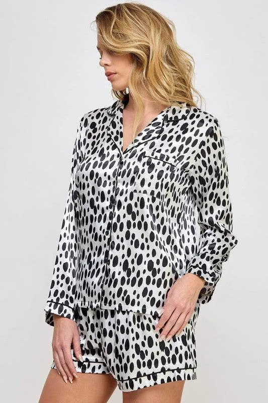 Womens Black and White Dalmy PJ Set