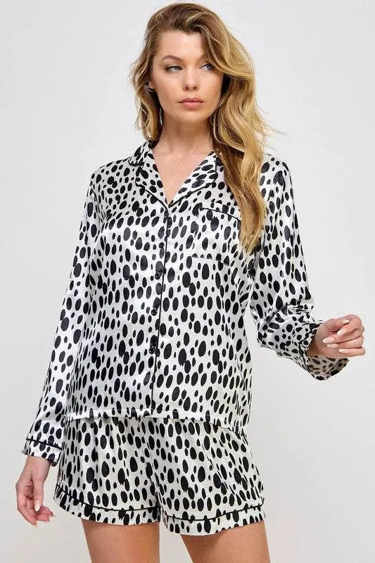 Womens Black and White Dalmy PJ Set
