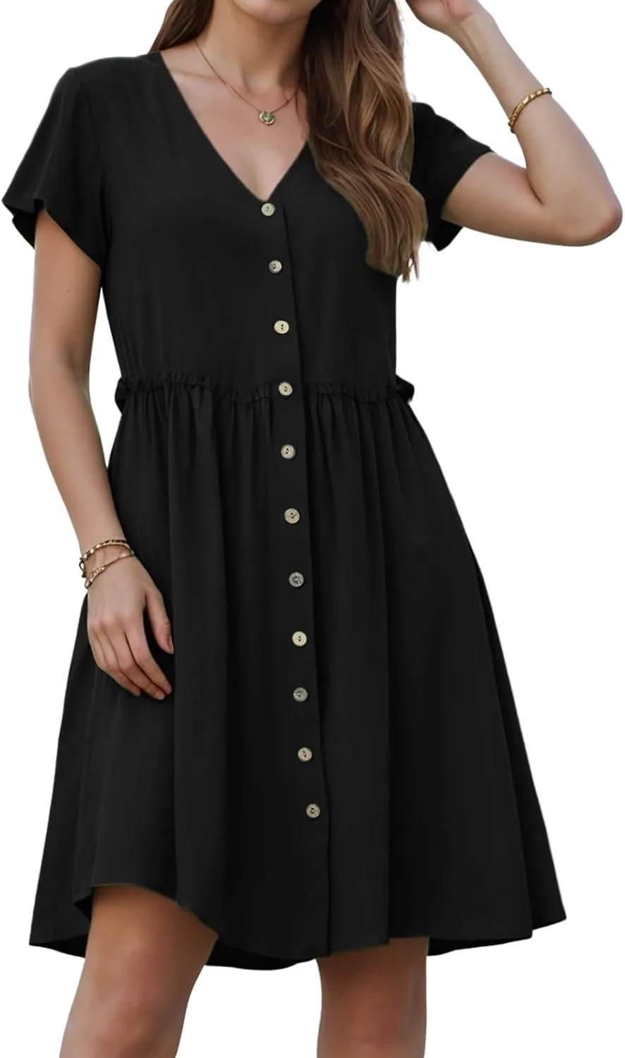 Womens Button Down Shirt Dress Summer Short Sleeve Business Casual Shift Dresses with Pockets 2025 Trendy