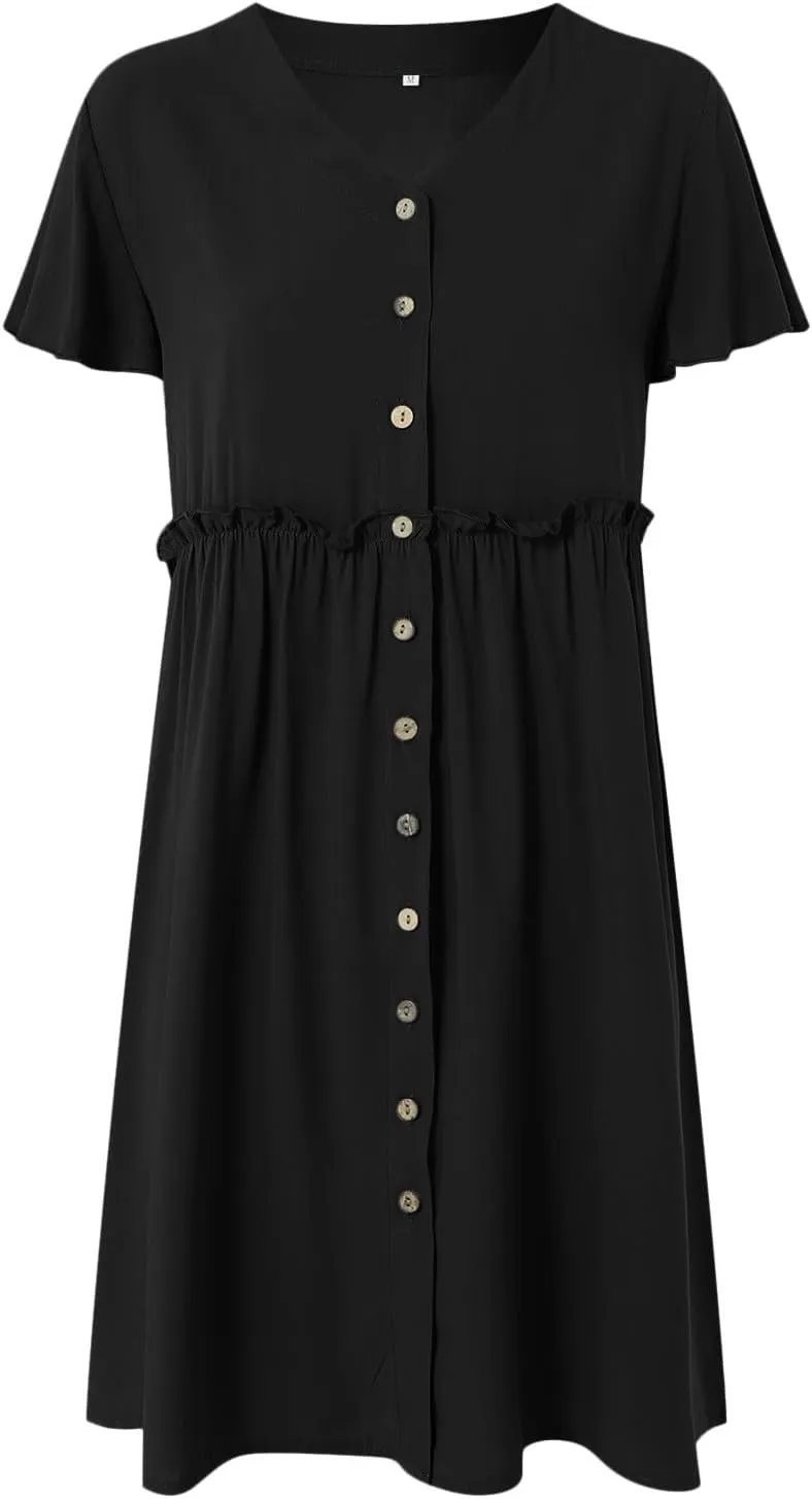 Womens Button Down Shirt Dress Summer Short Sleeve Business Casual Shift Dresses with Pockets 2025 Trendy