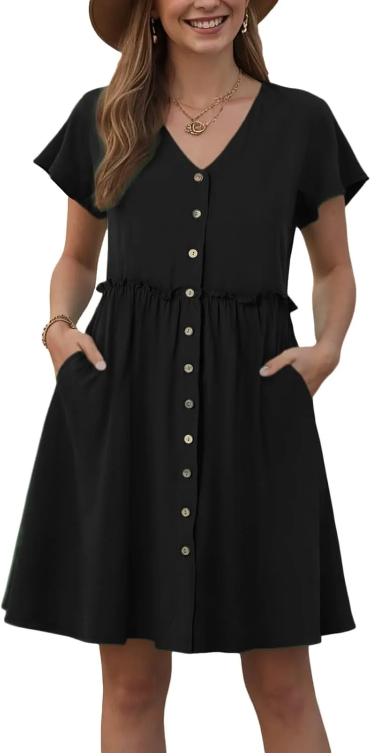 Womens Button Down Shirt Dress Summer Short Sleeve Business Casual Shift Dresses with Pockets 2025 Trendy