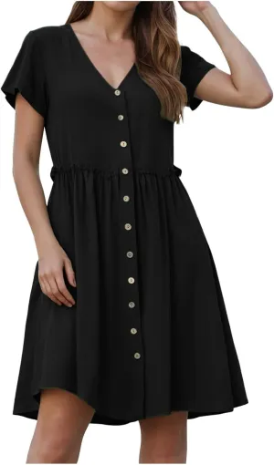 Womens Button Down Shirt Dress Summer Short Sleeve Business Casual Shift Dresses with Pockets 2025 Trendy