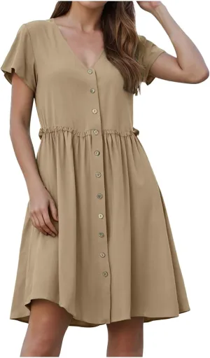 Womens Button Down Shirt Dress Summer Short Sleeve Business Casual Shift Dresses with Pockets 2025 Trendy