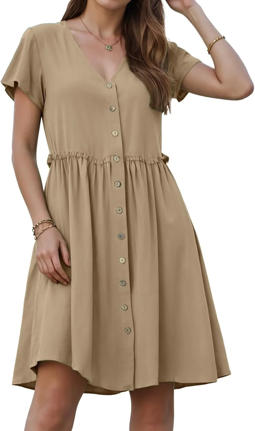 Womens Button Down Shirt Dress Summer Short Sleeve Business Casual Shift Dresses with Pockets 2025 Trendy