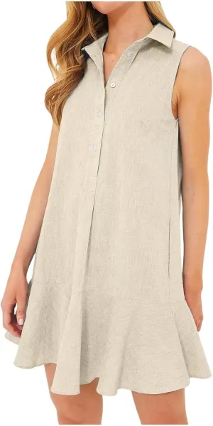 Women's Button Down Shirt Dress Summer Sleeveless Collared Casual A-Line Mini Dress Comfy Beach Flowy Short Sundresses