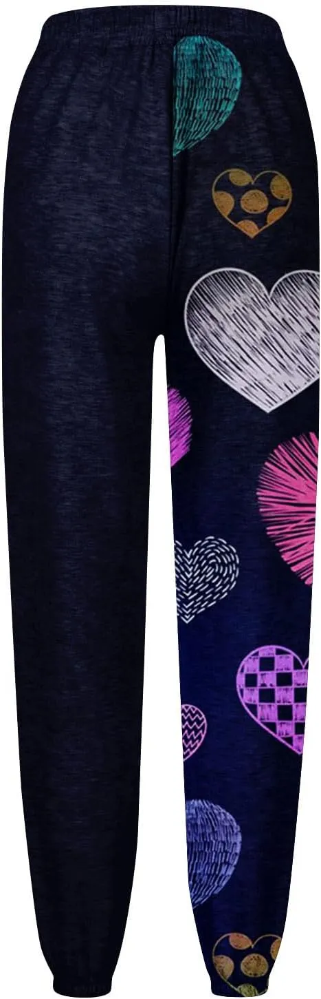 WomenS Casual Baggy Fleece Sweatpants High Waisted Joggers Jogger Heart Print Active High Waisted Sweat Pants