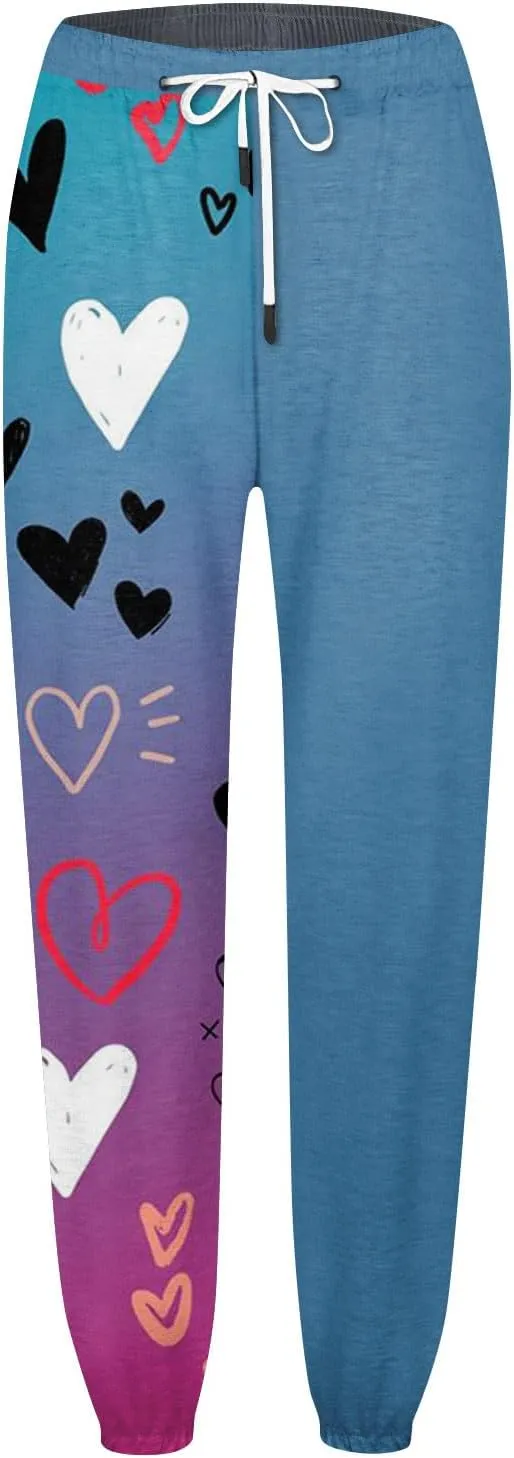 WomenS Casual Baggy Fleece Sweatpants High Waisted Joggers Jogger Heart Print Active High Waisted Sweat Pants