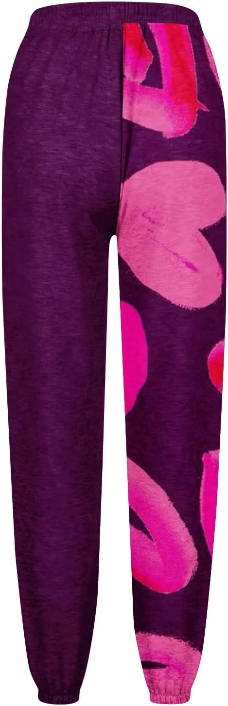 WomenS Casual Baggy Fleece Sweatpants High Waisted Joggers Jogger Heart Print Active High Waisted Sweat Pants