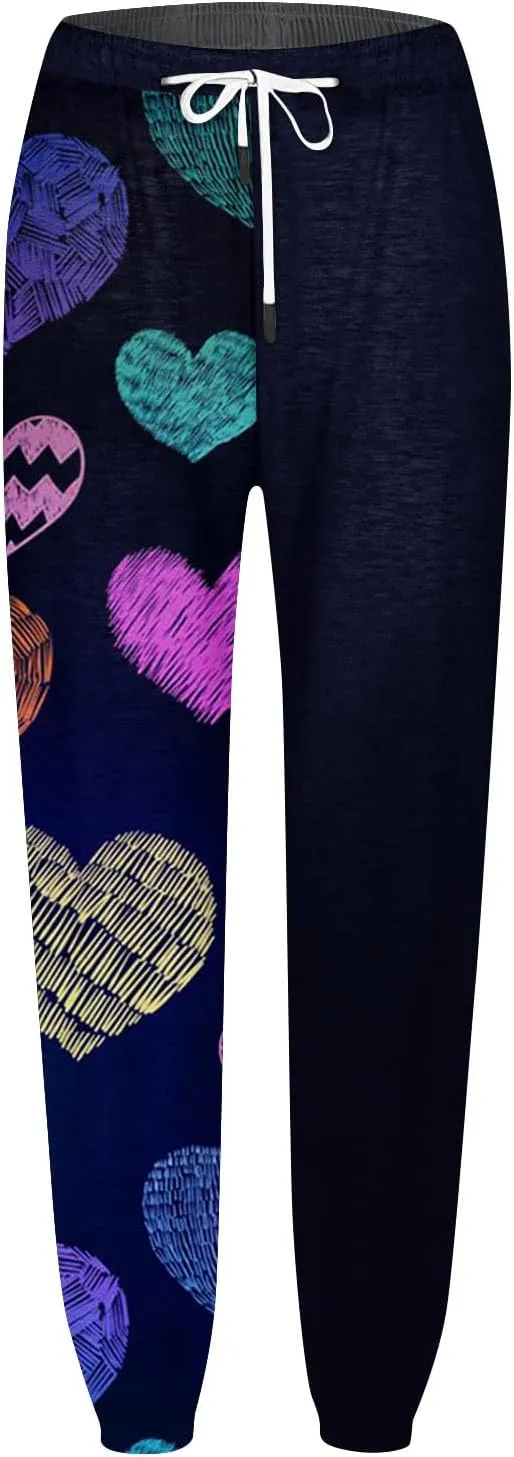 WomenS Casual Baggy Fleece Sweatpants High Waisted Joggers Jogger Heart Print Active High Waisted Sweat Pants